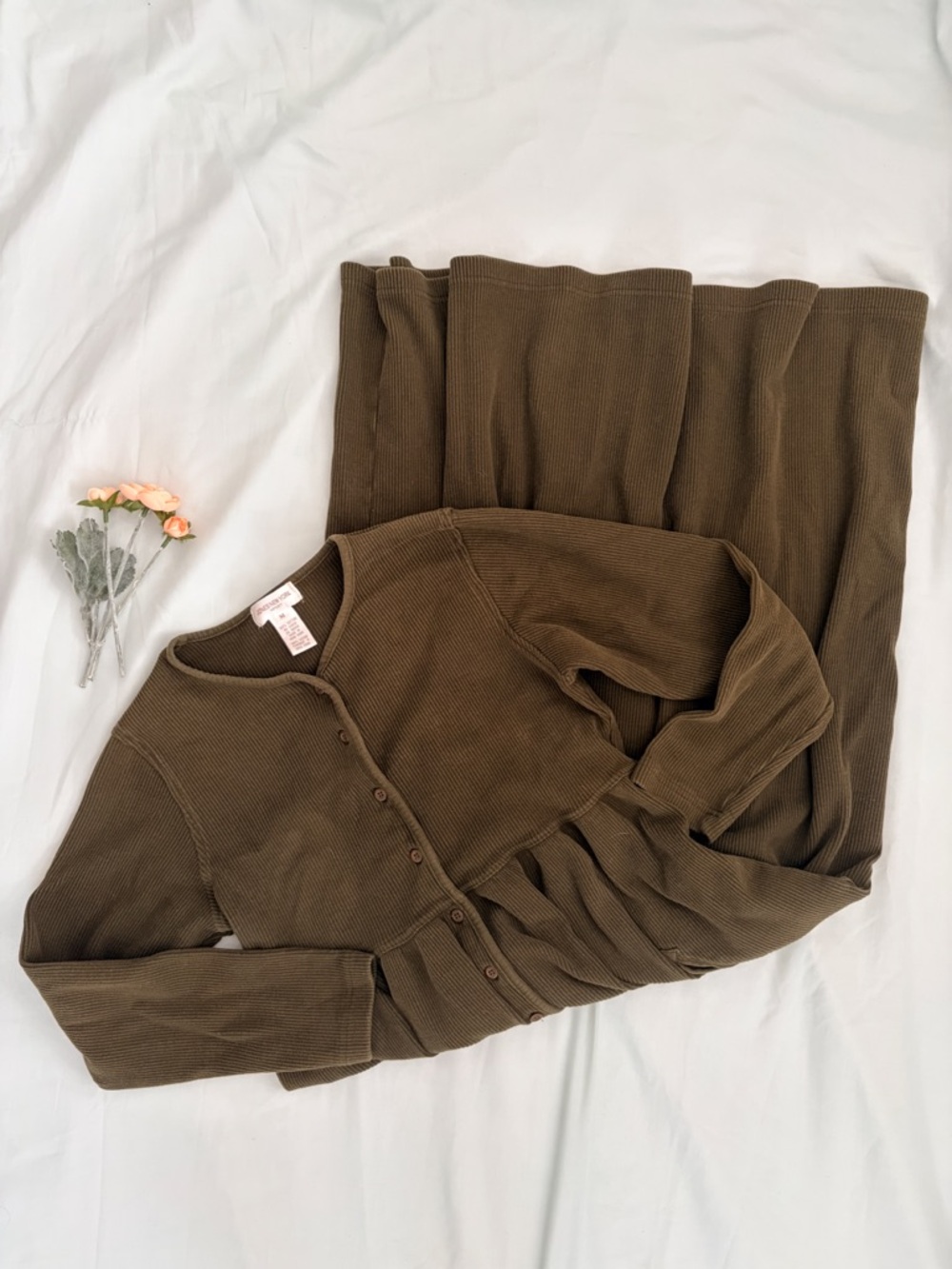 Jones New York Sport Olive Green Ribbed Cotton Maxi Dress w/ Pockets Size M